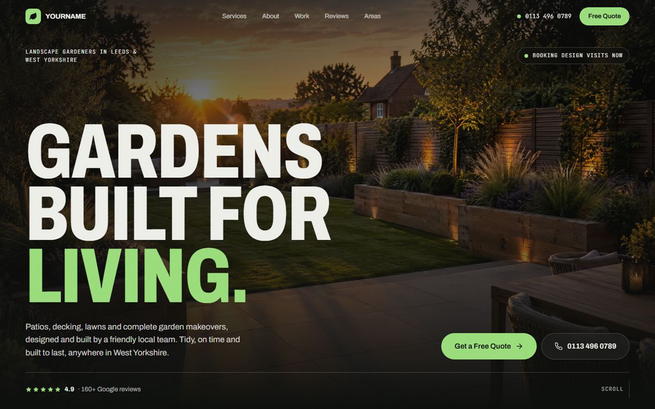 Landscaper demo website on a desktop screen