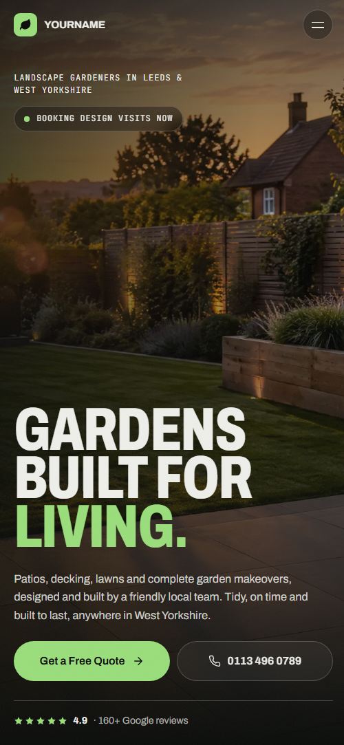 Landscaper demo website on a phone