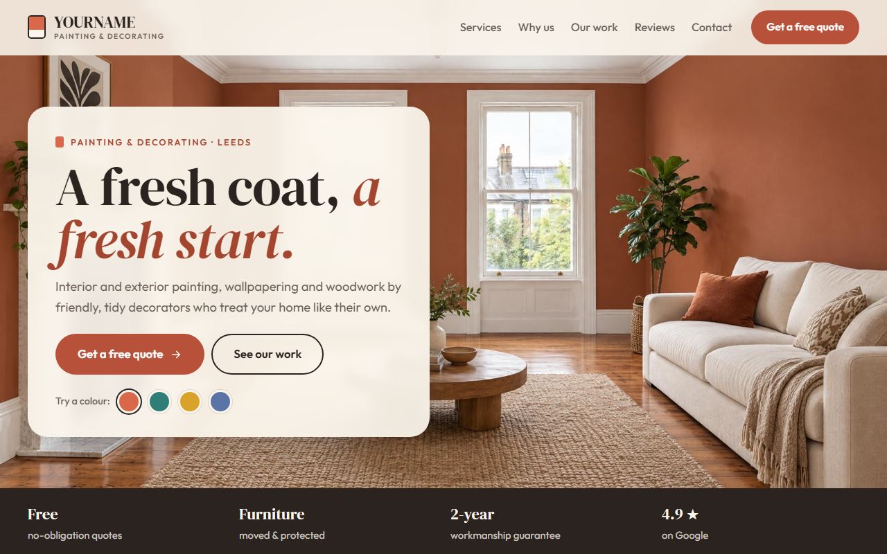 Painter and decorator demo website on a desktop screen
