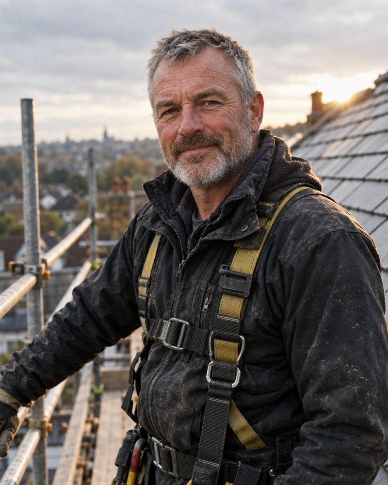 One of our roofers on the scaffold